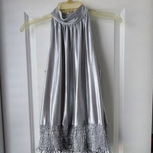 Essentials by Milano Silver High Neck Halter Smocked Bottom Small Glam Shimmer